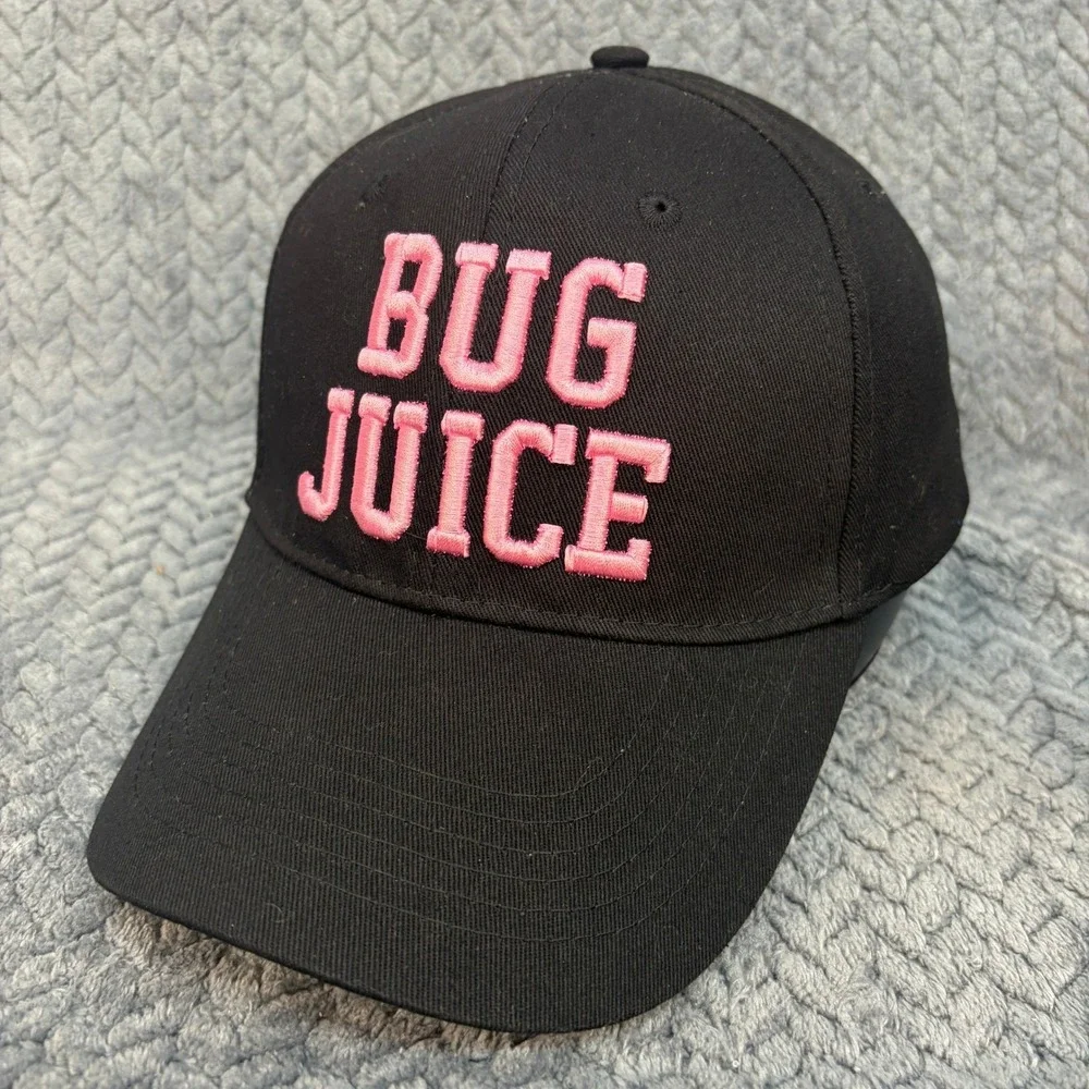 Bug Juice Embroidered Baseball Cap Black Pink Adjustable Hat